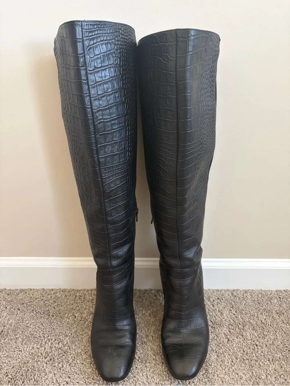 Tall Women's Black Croc-Embossed Knee-High Boots
